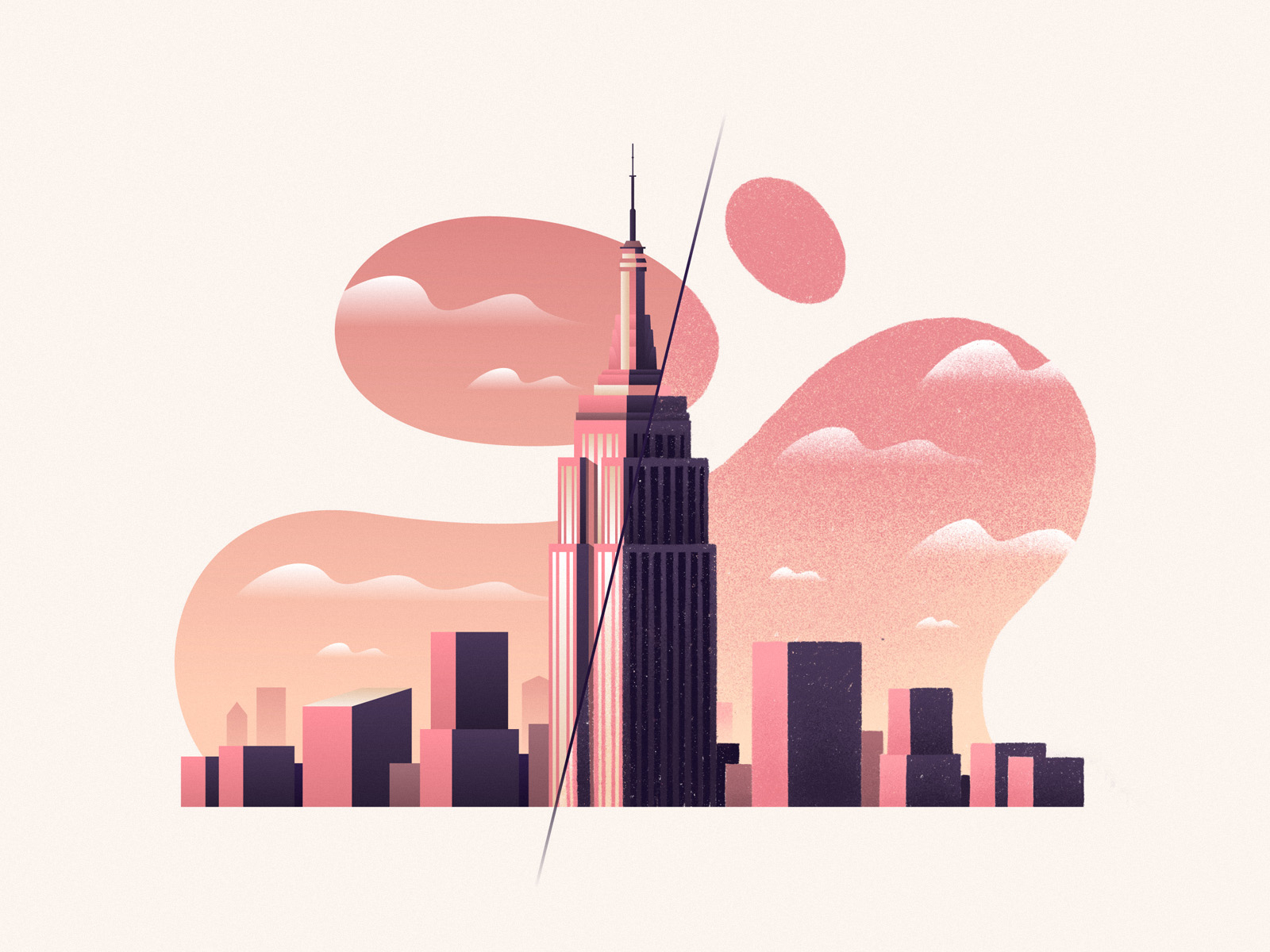 Redraw NYC before after building city empire state illustration illustrator new york procreate skyline sunset vector vintage