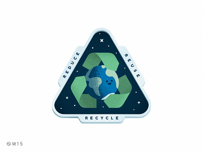 W15 - Earth Day 🌎 badge cute day earth earthday face grain illustration noise planet recycle reduce retro reuse space sticker triangle