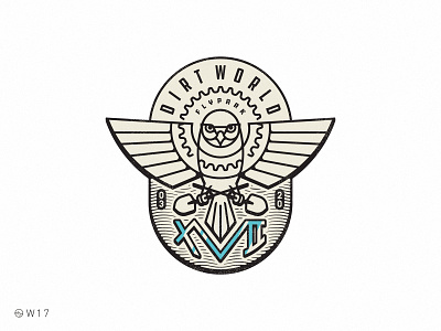 W17 - DWFP 17th Anniversary badge bicycle bird bmx branding dirt illustration jump owl retro shovel sticker stroke vector vintage