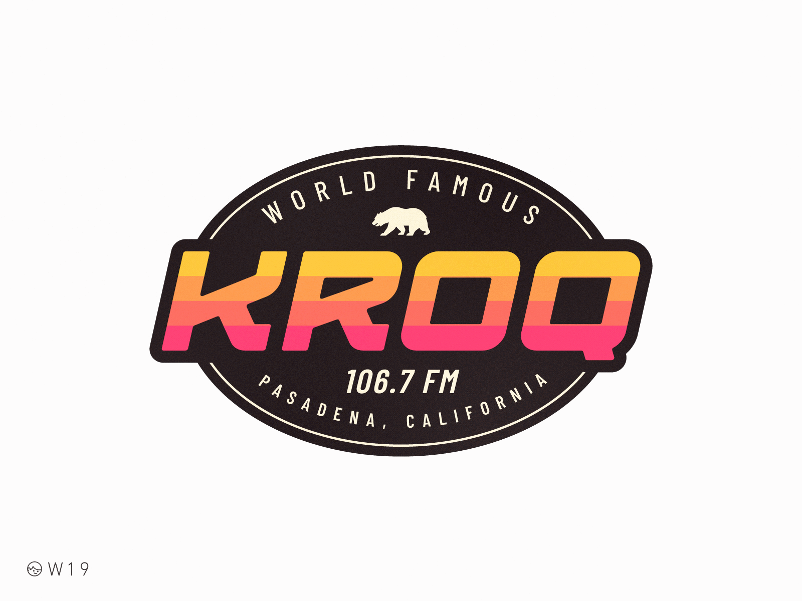 W19 - World Famous KROQ badge brand branding california fm kroq logo radio retro sticker stroke typography vintage