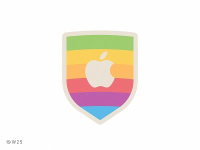 W25 - Apple Rainbow Shield apple badge brand branding flat geek logo mac macintosh rainbow retro shield simple sticker vector vintage