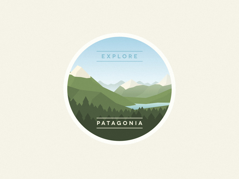 Patagonia explore patagonia argentina south mountains lake horizon illustration badge forest woods