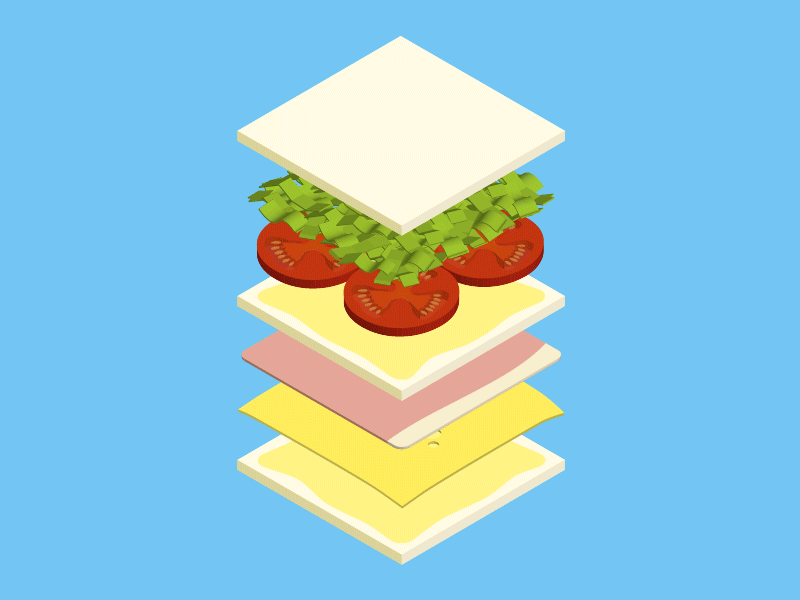[GIF] Sanguche animated animation bread cheese food gif ham illustration isometric lettuce sandwich tomato