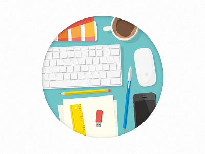 Work Desk circle coffee designer desk graphic illustration iphone keyboard mouse pantone work