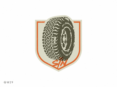 W29 - Sin Cadenas Wheel badge brand dirt illustration offroad procreate rim shield snow tire truck vector vintage wheel