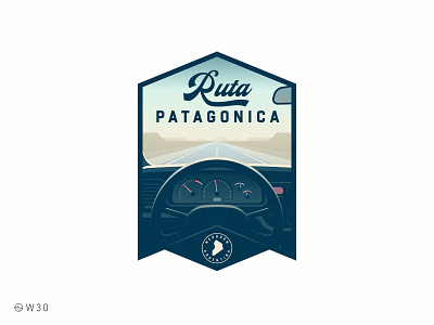 W30 - Ruta Patagonica argentina badge car deashboard desert gradient illustration mountains neuquen patagonia road roadtrip route ruta steering wheel sticker travel trip