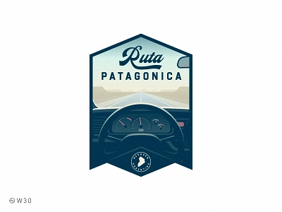 W30 - Ruta Patagonica argentina badge car deashboard desert gradient illustration mountains neuquen patagonia road roadtrip route ruta steering wheel sticker travel trip