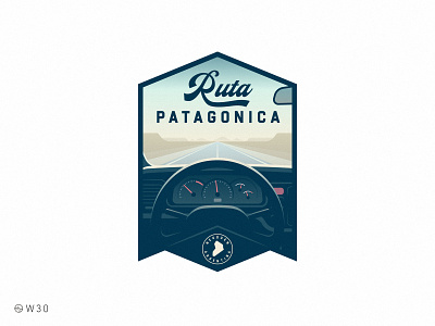 W30 - Ruta Patagonica argentina badge car deashboard desert gradient illustration mountains neuquen patagonia road roadtrip route ruta steering wheel sticker travel trip