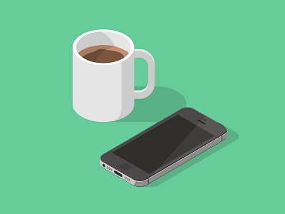 Breakfast of the 21st century breakfast coffee cup illustration iphone isometric morning phone shadow