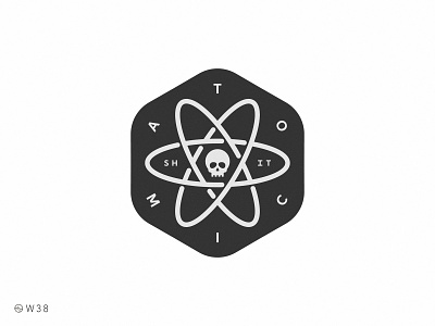 W38 - Atomic S. atom atomic badge blackandwhite dead death exagon face head icon illustration light shadow skull skull logo sticker