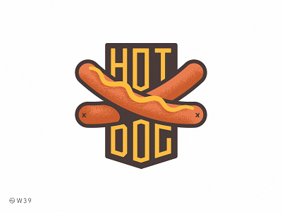 W39 - Hot Dog badge custom food geometric grain hot dog illustration lettering logo mustard sausage sticker texture