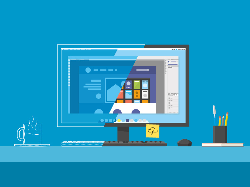 Design design wireframe pc desk coffee blueprint photoshop illustration work
