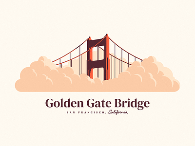 Golden Gate Bridge bridge california clouds flat flat illustration fog foggy golden gate bridge illustration lettering light san francisco sfo shadow sunset
