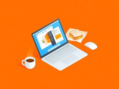 Isometric Illustrations Test 3d branding coffee design gradient graphic illustration isometric light macbook mule notebook packaging phone print sandwich shadows sketch sticker