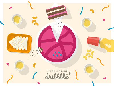 Five Years of Dribbble beer birthday cake five food happy party playoff sandwich shadow table years