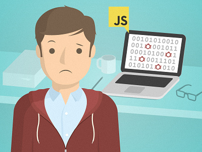 JS Mistakes bug bugs confused desk developer illustration javascript laptop macbook problem work