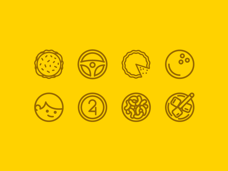 24th Birthday Icons birthday icons me illustration circle cake bowling hamburger drive food