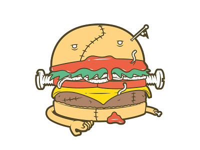 Frankenburger burger cheese food frankenstein halloween hamburger illustration meat onion worm