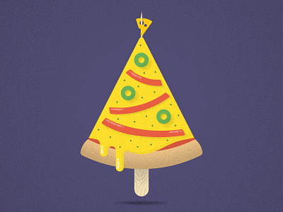 Merry Pizza! cheese christmas food holidays illustration noise olives pizza retro slice tree wood