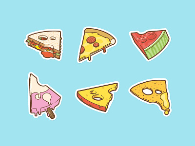 New stickers brand cheese ice cream illustration logo nacho pizza sandwich stickers stroke watermelon