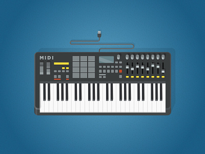 Midi Keyboard control electronic flat illustration keyboard midi music shadow