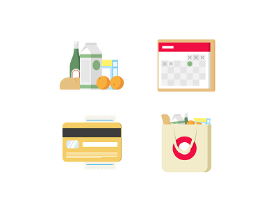 Online Market bag calendar card credit flat food icons illustration market online simple supermarket