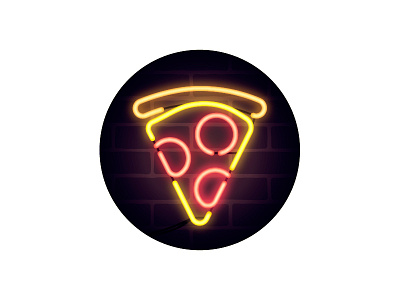 24. Neon's recipe bricks fast food illustration light neon pepperoni pizza project sign slice wall