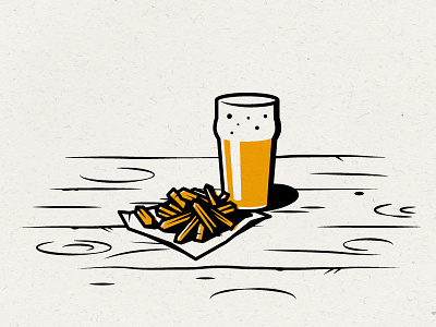 Bierhaus: Beer & Fries beer food french fries glass illustration potatoes retro table wood
