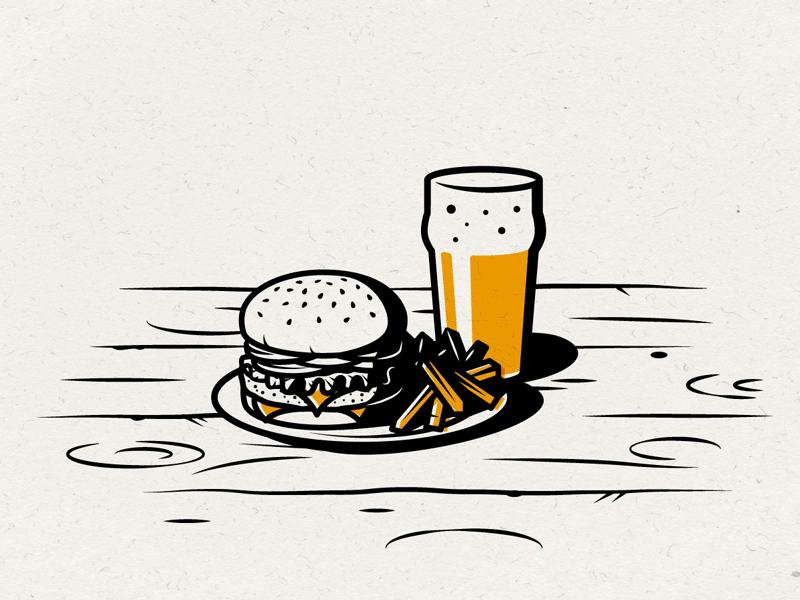 Bierhaus: Food Pairing beef beer burger cheese hamburger illustration salami sausage steak table tacos wood