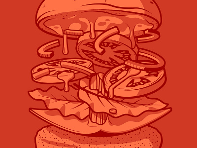 WIP: Burgershirt? burger cheese floating food gravity hamburger illustration t shirt tee tomato wood