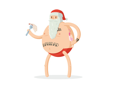Noel is here! beard champagne character cheers christmas flat food merry noel santa tattoo vitello tonnato