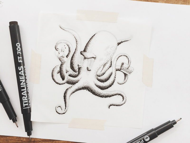 Octo Process draw grain handmade illustration octopus pen process tattoo