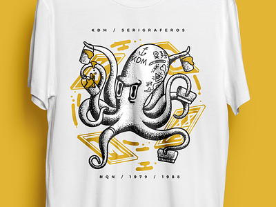 KDM Octopus grain handmade illustration ink octopus print screen t shirt tattoo tee