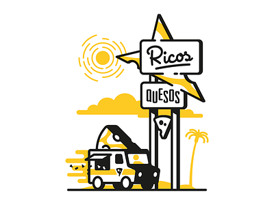 Ricos Googies cheese day delivery food googies illustration sign stroke sunny truck