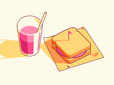 Dribbble sandwich 2 dribbble drink flat food ham pink sandwich shadow stickermule stroke