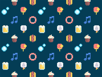 Aeroparty time! 8 bit beer bubbles cupcake food icons music party pattern ping pong pixel sandwich