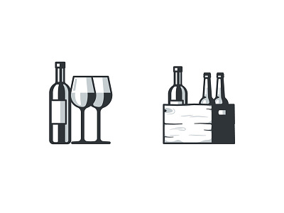 Wine & Delivery beer bottle box glass icons illustration wine wood