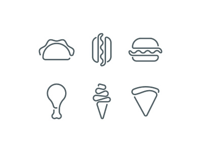 One Line Food chicken food hamburger hot dog ice cream iconoraphy icons pizza slice stroke taco