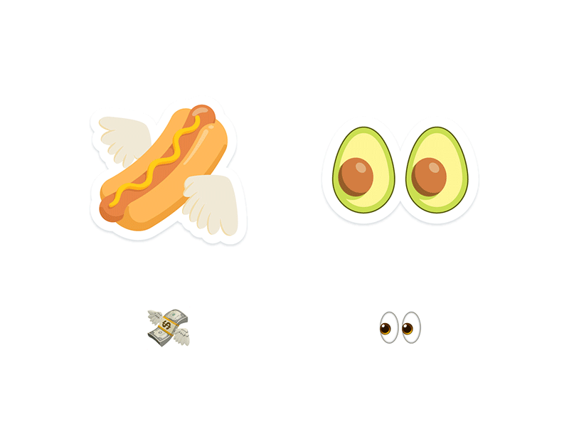 💸👀🎊👂 avocado breakfast egg emoji fast food hot dog meat pack sticker