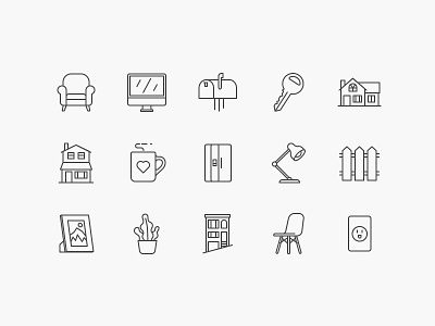 Clara: Home Icons for Pattern apartment chair eames home house iconography kitchen lamp living pixel perfect plant stroke