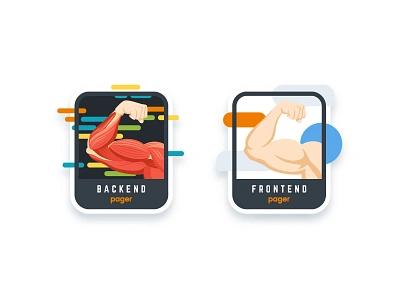 Pager: Backend & Frontend team arm backend badge code frontend human muscle sticker ui