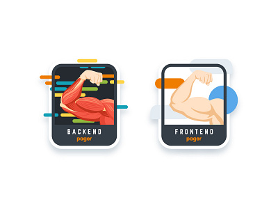 Pager: Backend & Frontend team arm backend badge code frontend human muscle sticker ui
