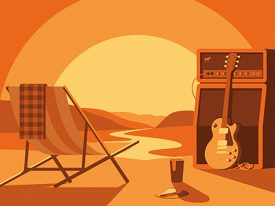 Sticker Mule Music Festival beer chair festival food guitar illustration landscape music pizza shadow slice sunset