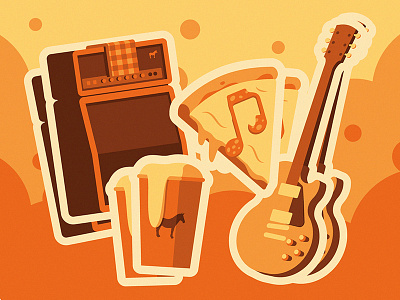 Sticker Mule Music Festival amplifier beer cup flat guitar illustration monochrome pizza shadow slice stickers