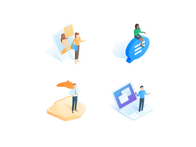 People & Jobs bubble gradient hero illustration isometric jobs notebook people photo profile