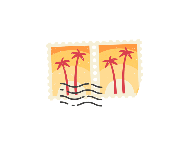 Stamps beach bird city flat mountains palms queen stamp travel trip vintage