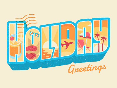 Holiday Greetings beach flat greetings lettering postcard summer sunset travel typography vintage