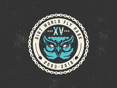 DWFP-XV badge bike bmx chain dirt grain illustration jump owl rusty shovel sticker