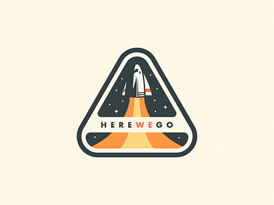 Here we go 🚀 badge illustration launch retro ship space stars sticker team vintage
