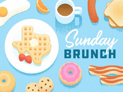 Texas Sunday Brunch bacon breakfast brunch coffee donut egg food grain illustration texas toast